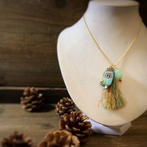 Weird Little Emerald Owl Charm Pendant Necklace